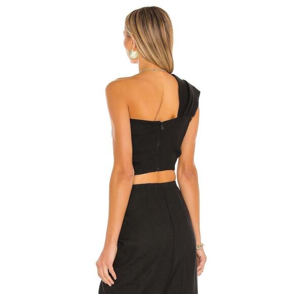 Just Bee Queen Linen Front Twist One Shoulder Sol Top in Black Size Small NWT - Picture 3 of 10